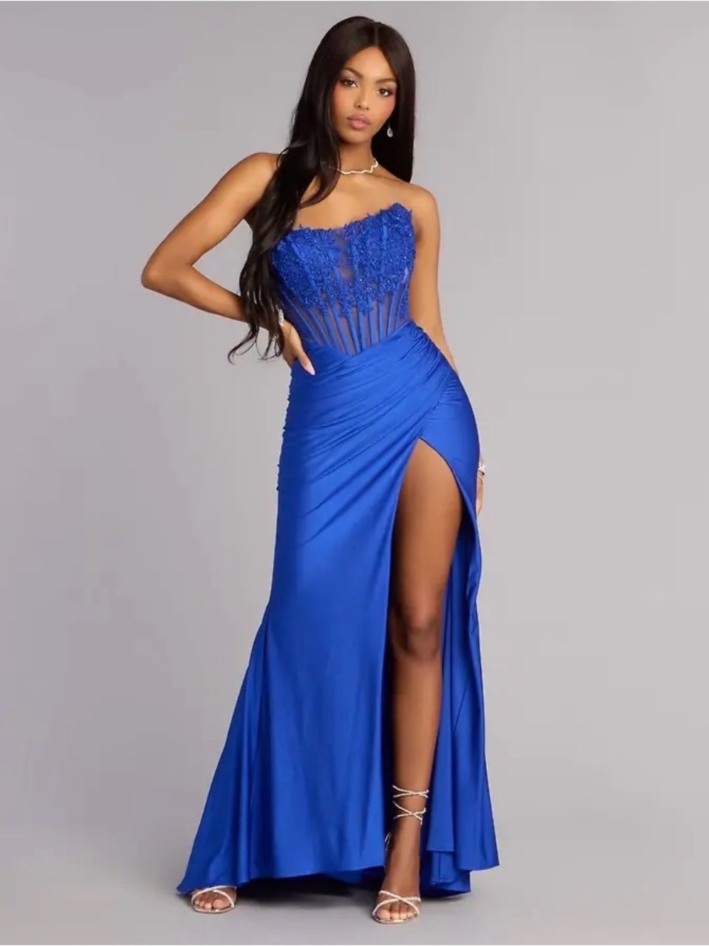 Shayla corset Strapless Royal Blue Lace Bodice Evening Gown